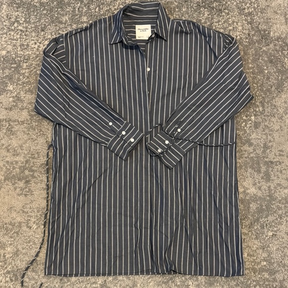Women's Striped Blue Button Down Dress - Picture 1 of 1